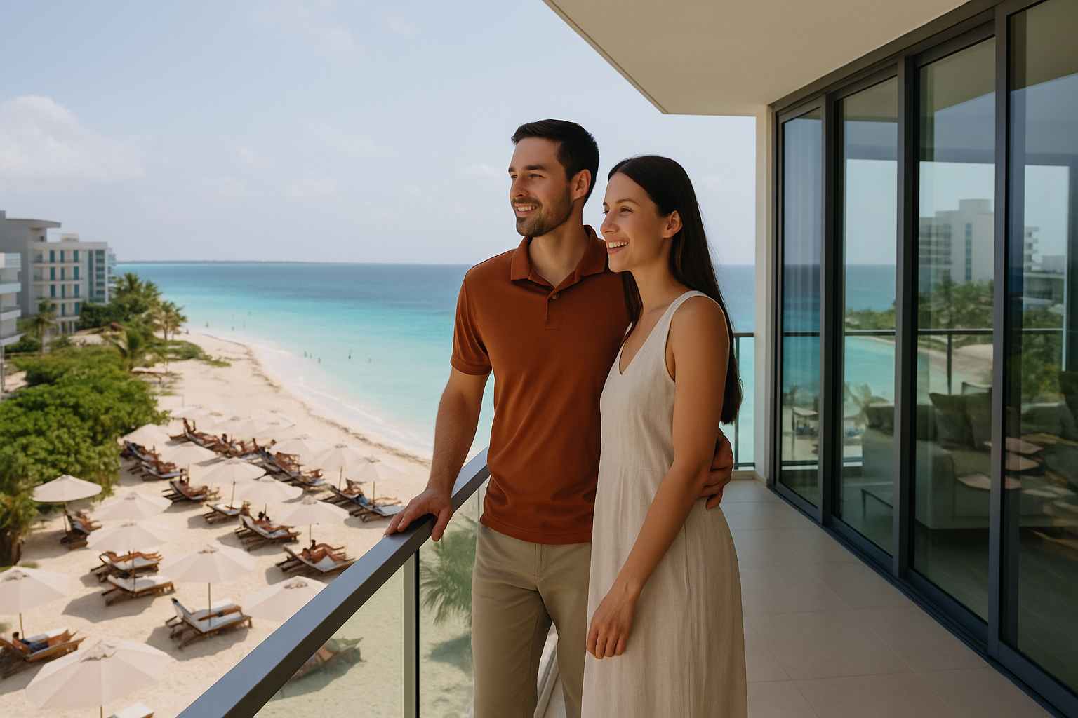 Pareja disfrutando de la vista tropical